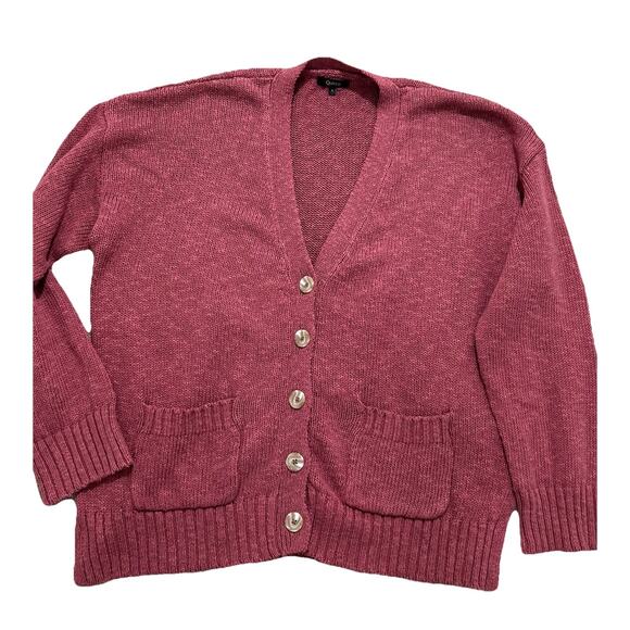 Quince Women’s L Cotton Linen Relaxed Cardigan Dark Mauve - Picture 1 of 9